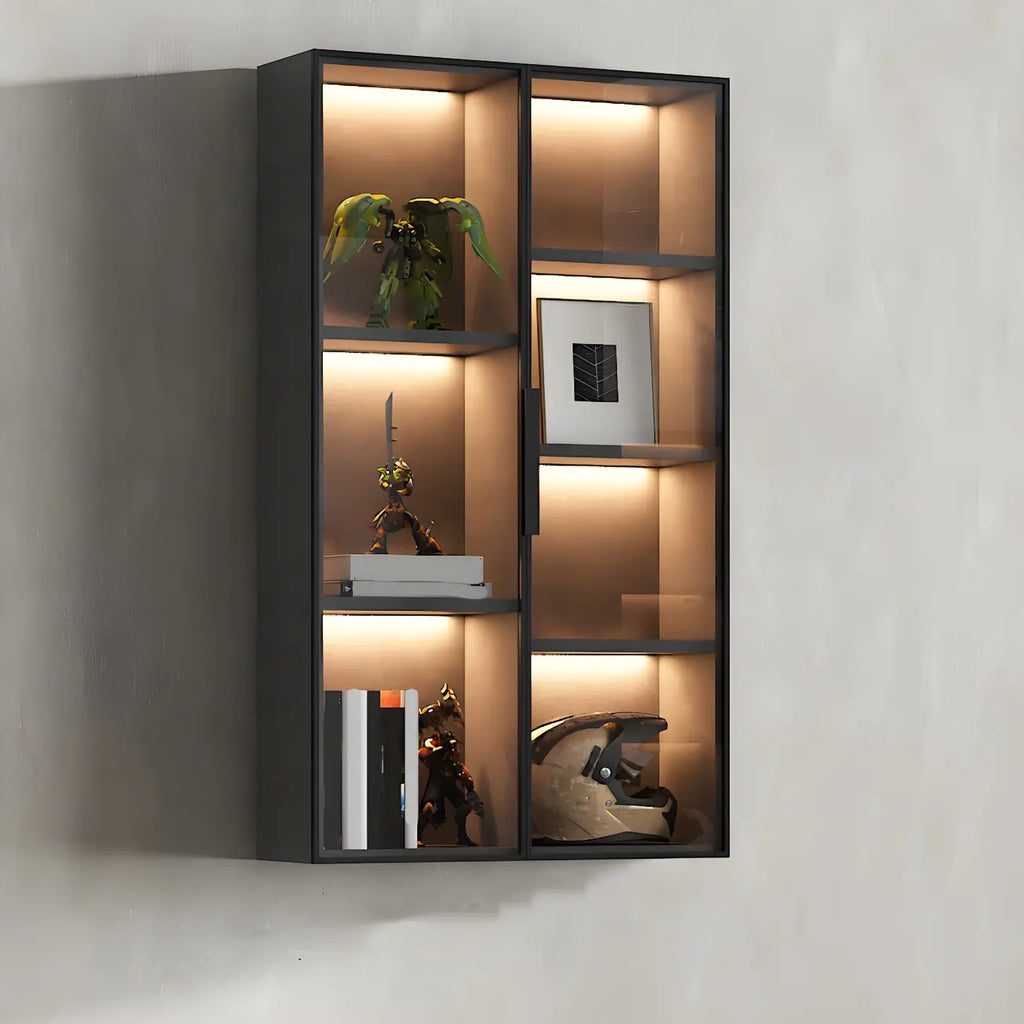 Black Multi-Shelf Wall-Mounted Wooden Display Cabinet
