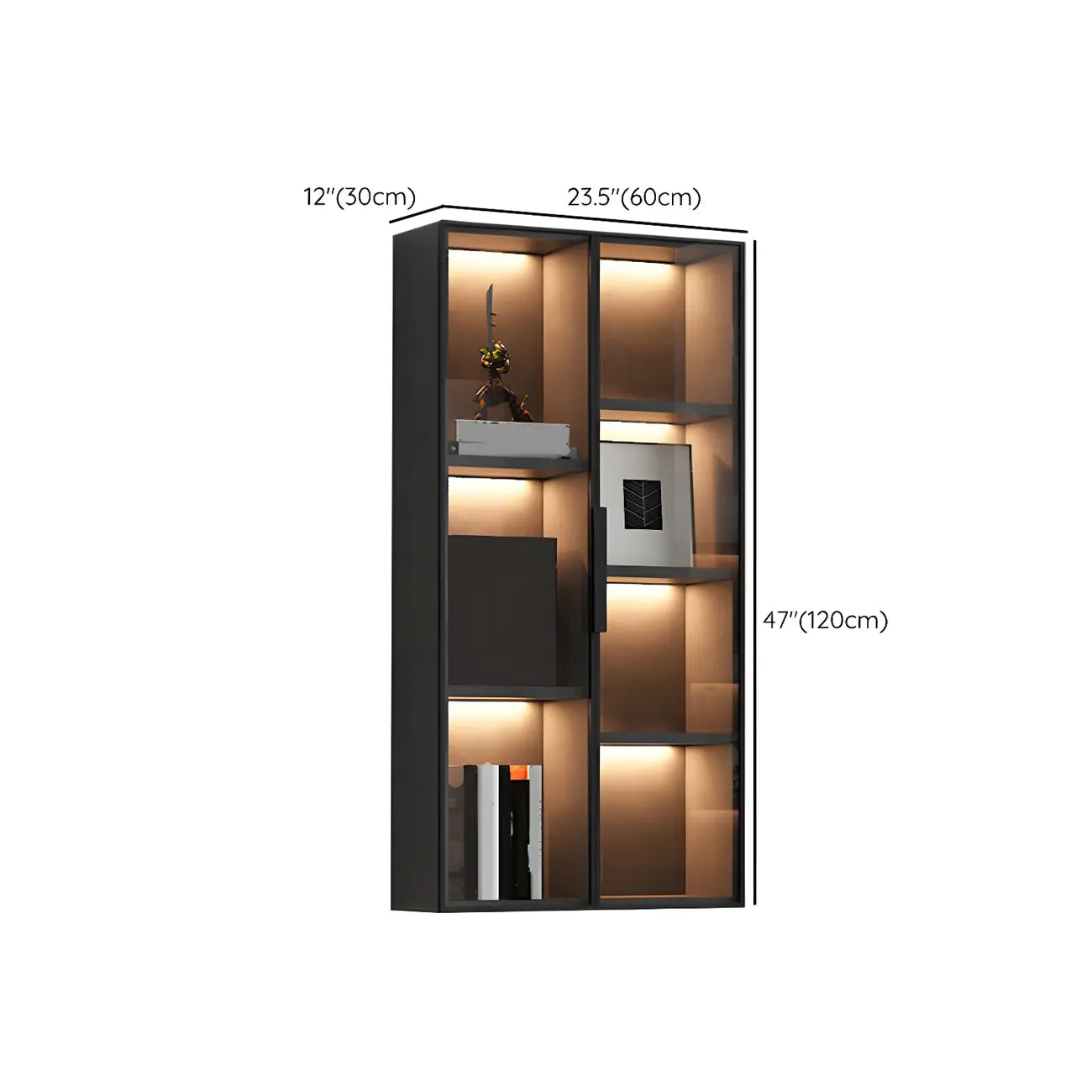Black Multi-Shelf Wall-Mounted Wooden Display Cabinet