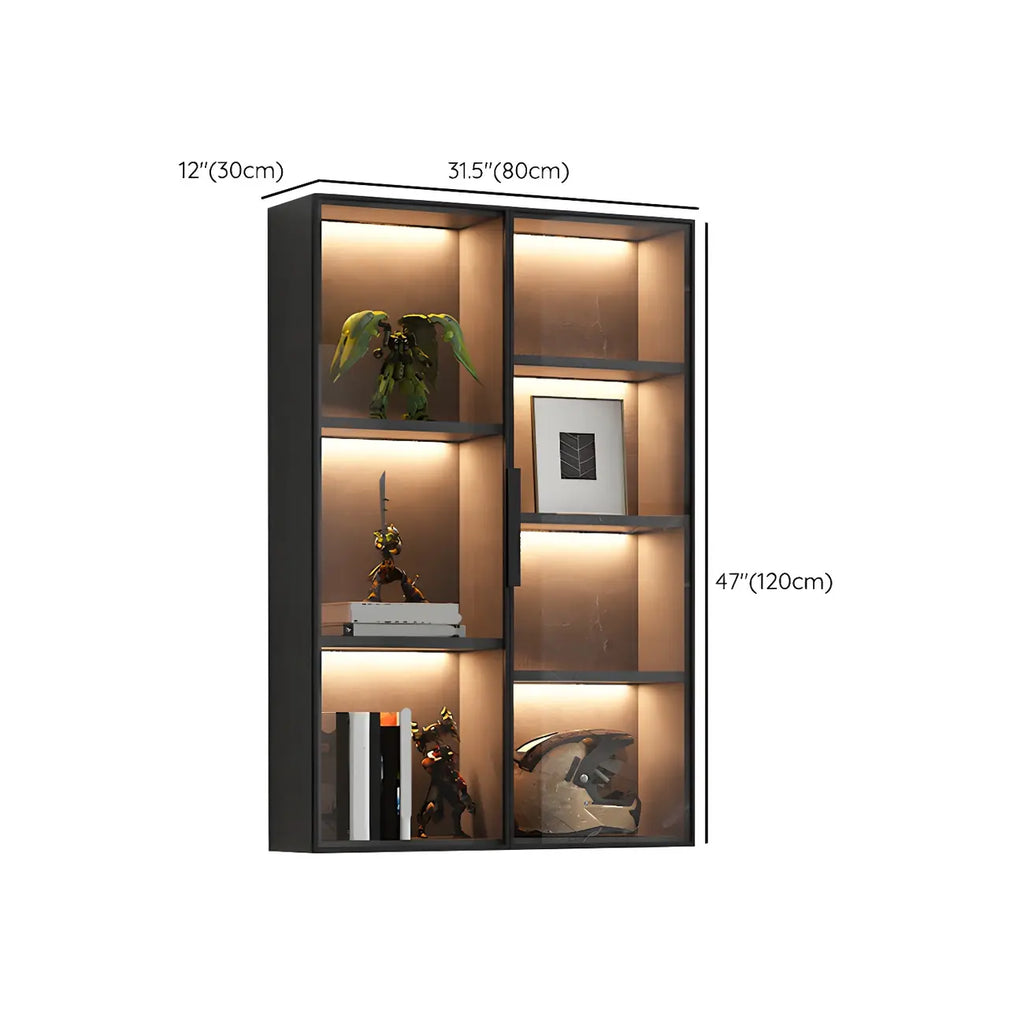 Black Multi-Shelf Wall-Mounted Wooden Display Cabinet