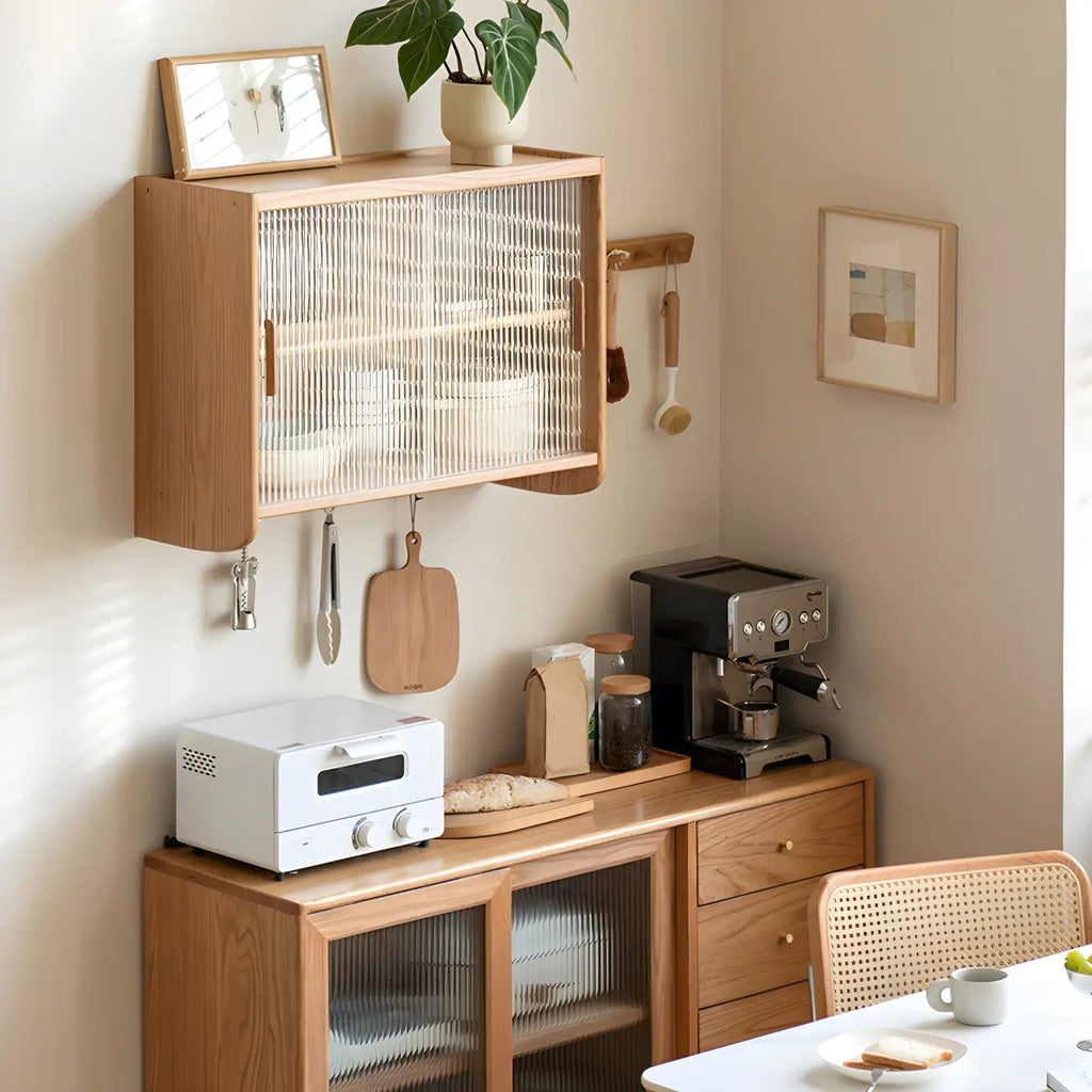 Brown Wooden Wall-Mounted Adjustable Shelves China Cabinet