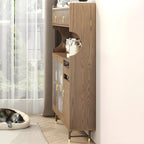 Brown Wood Glass Door Kitchen Hutch Cabinet with Storage