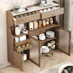 Brown Wood Glass Door Kitchen Hutch Cabinet with Storage