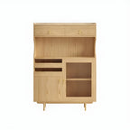 Brown Wood Glass Door Kitchen Hutch Cabinet with Storage