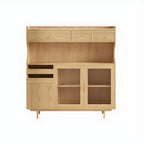 Brown Wood Glass Door Kitchen Hutch Cabinet with Storage