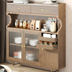 Brown Wood Glass Door Kitchen Hutch Cabinet with Storage