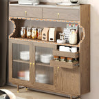 Brown Wood Glass Door Kitchen Hutch Cabinet with Storage