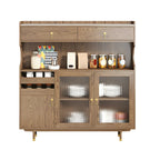 Brown Wood Glass Door Kitchen Hutch Cabinet with Storage