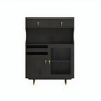 Brown Wood Glass Door Kitchen Hutch Cabinet with Storage