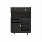 Brown Wood Glass Door Kitchen Hutch Cabinet with Storage