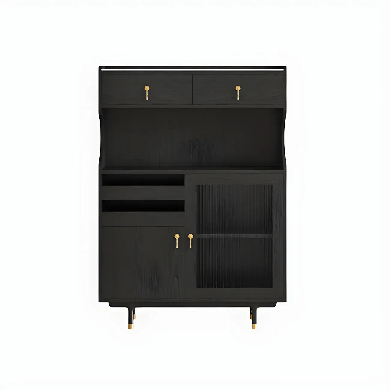 Brown Wood Glass Door Kitchen Hutch Cabinet with Storage