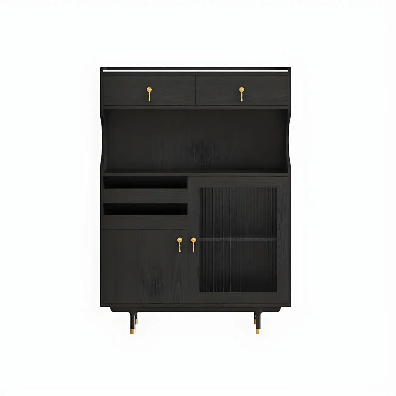 Brown Wood Glass Door Kitchen Hutch Cabinet with Storage