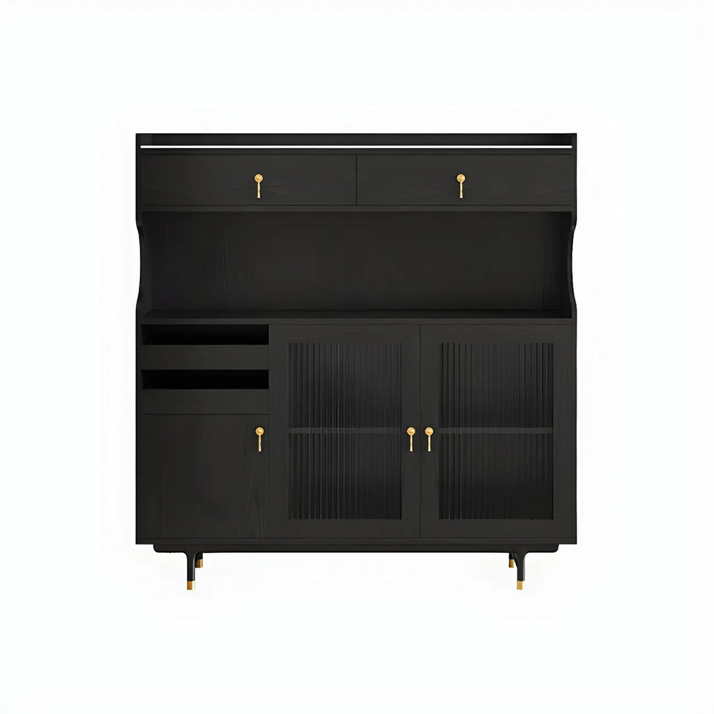 Brown Wood Glass Door Kitchen Hutch Cabinet with Storage