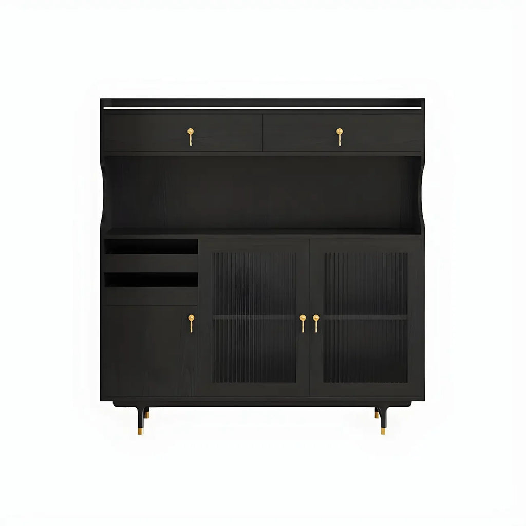 Brown Wood Glass Door Kitchen Hutch Cabinet with Storage