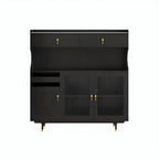 Brown Wood Glass Door Kitchen Hutch Cabinet with Storage