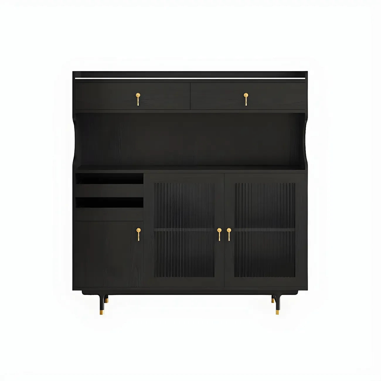 Brown Wood Glass Door Kitchen Hutch Cabinet with Storage