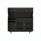 Brown Wood Glass Door Kitchen Hutch Cabinet with Storage