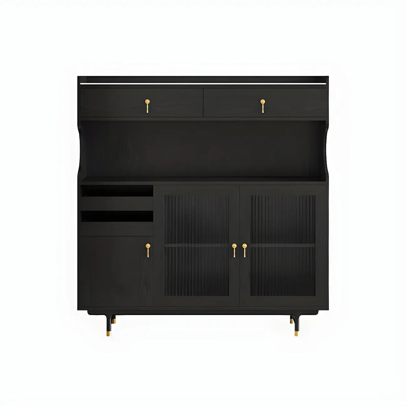 Brown Wood Glass Door Kitchen Hutch Cabinet with Storage