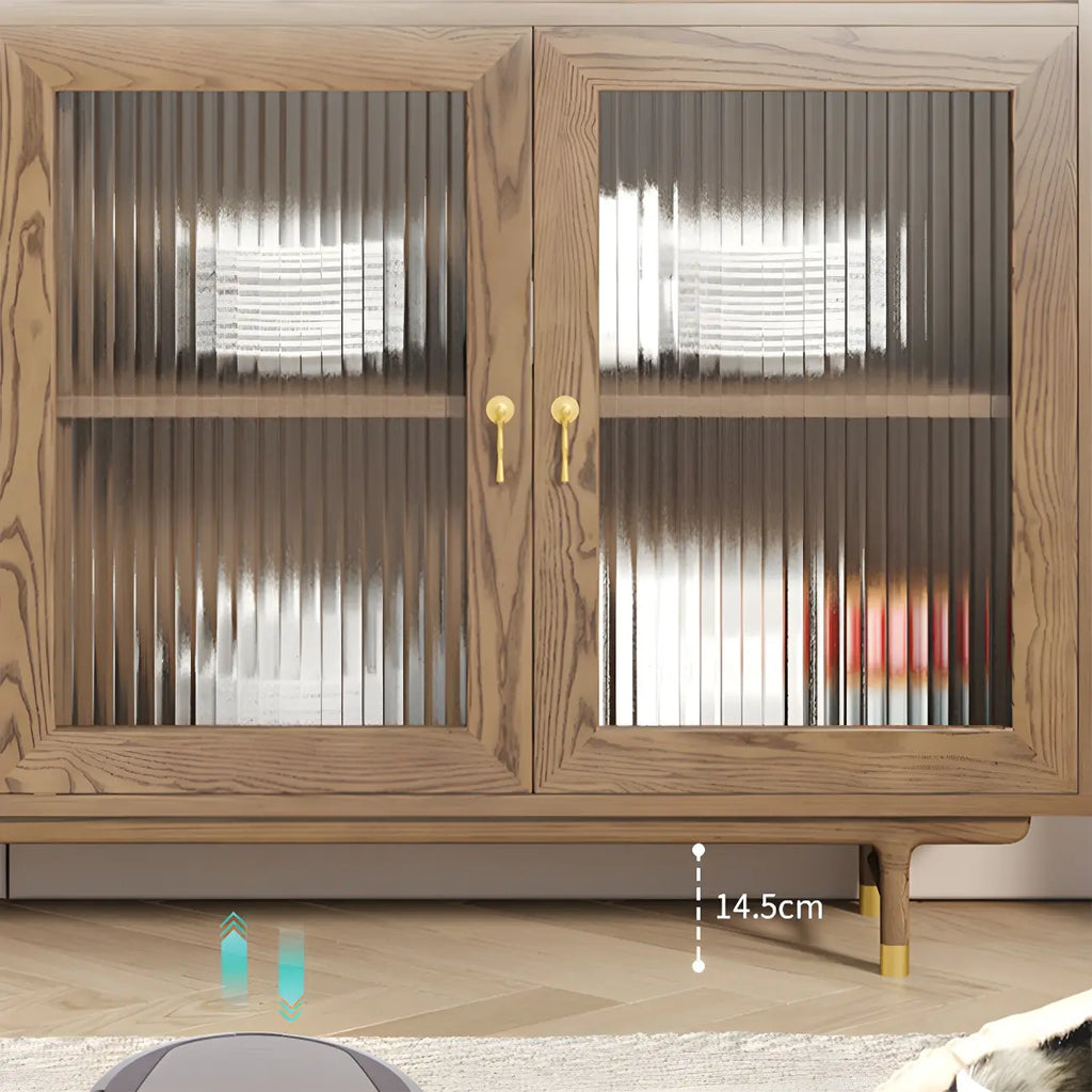 Brown Wood Glass Door Kitchen Hutch Cabinet with Storage