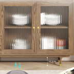 Brown Wood Glass Door Kitchen Hutch Cabinet with Storage