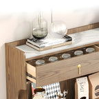 Brown Wood Glass Door Kitchen Hutch Cabinet with Storage