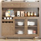 Brown Wood Glass Door Kitchen Hutch Cabinet with Storage
