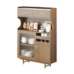 Brown Wood Glass Door Kitchen Hutch Cabinet with Storage