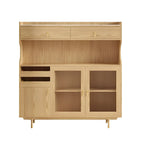 Brown Wood Glass Door Kitchen Hutch Cabinet with Storage