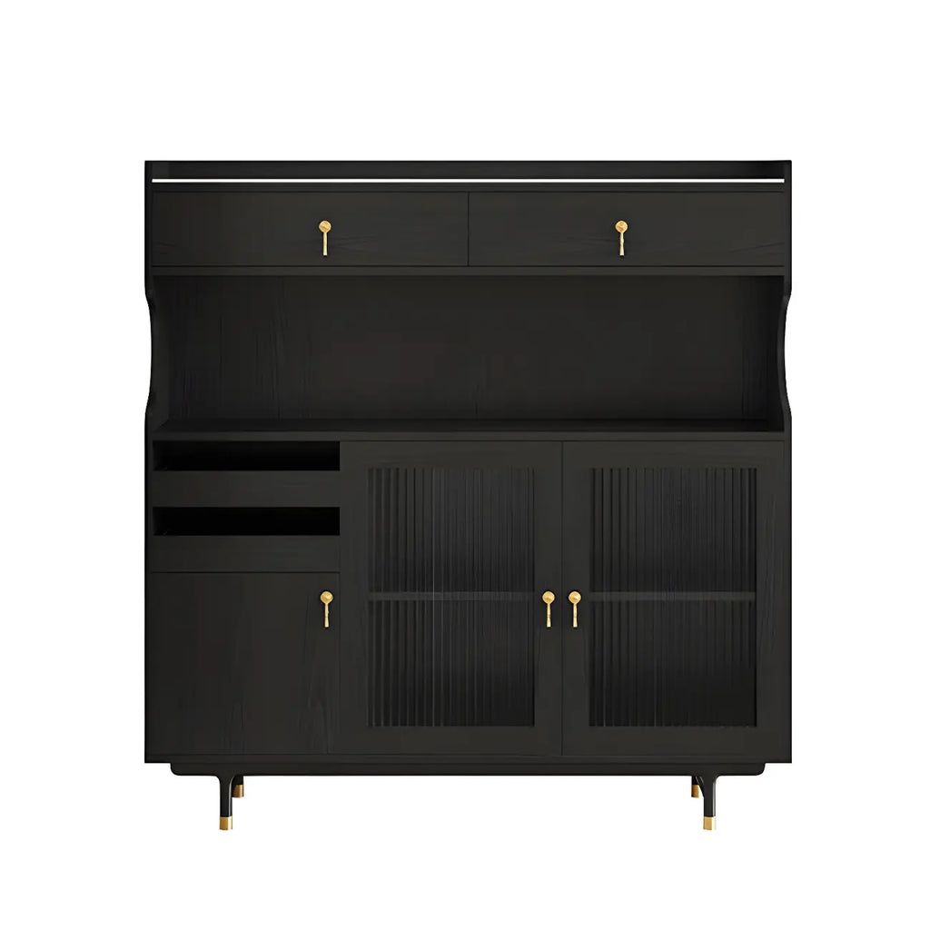 Brown Wood Glass Door Kitchen Hutch Cabinet with Storage
