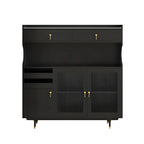 Brown Wood Glass Door Kitchen Hutch Cabinet with Storage