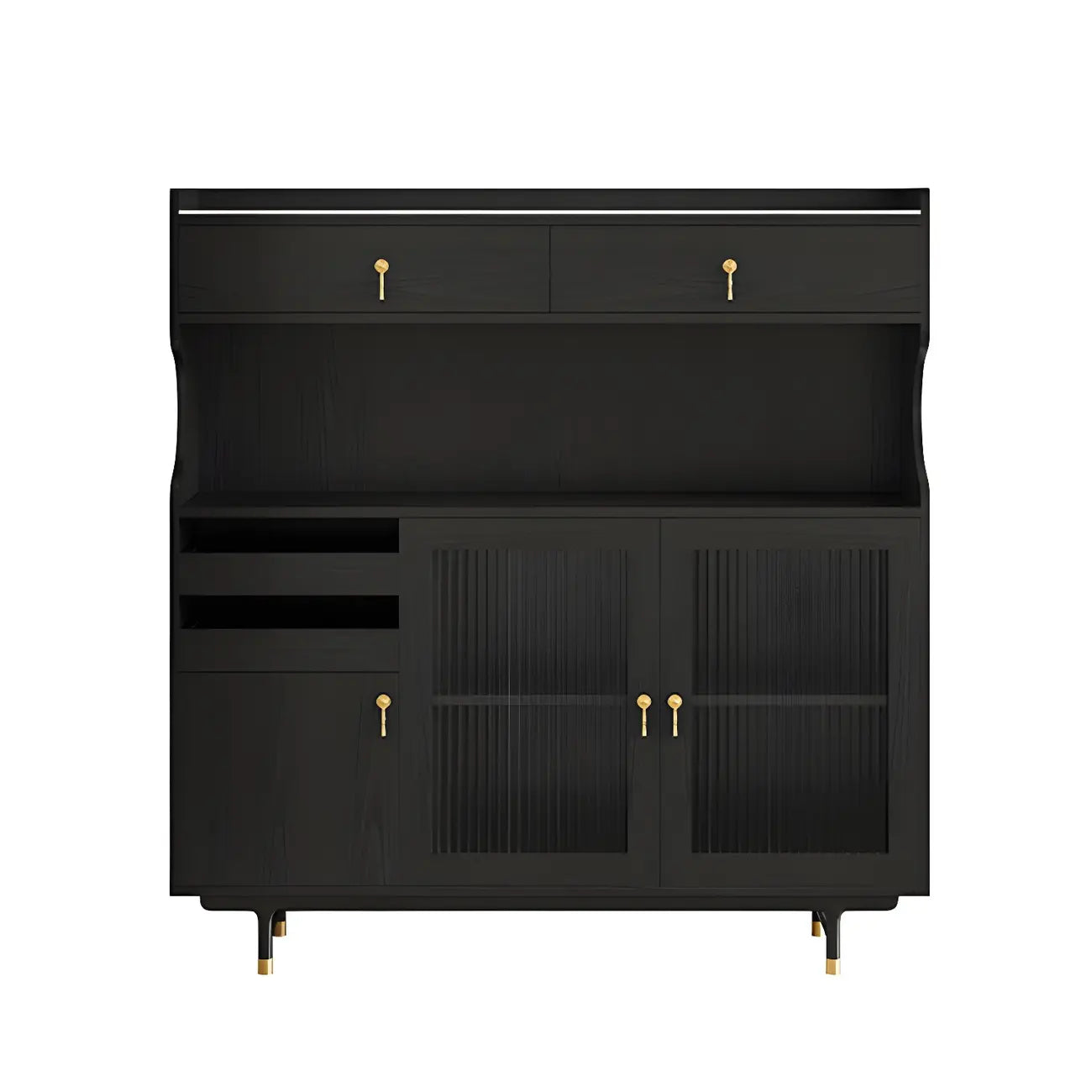 Brown Wood Glass Door Kitchen Hutch Cabinet with Storage