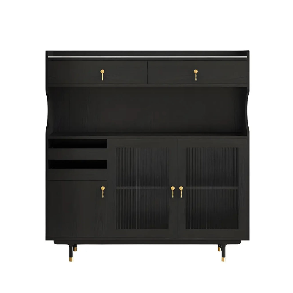 Brown Wood Glass Door Kitchen Hutch Cabinet with Storage