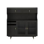Brown Wood Glass Door Kitchen Hutch Cabinet with Storage