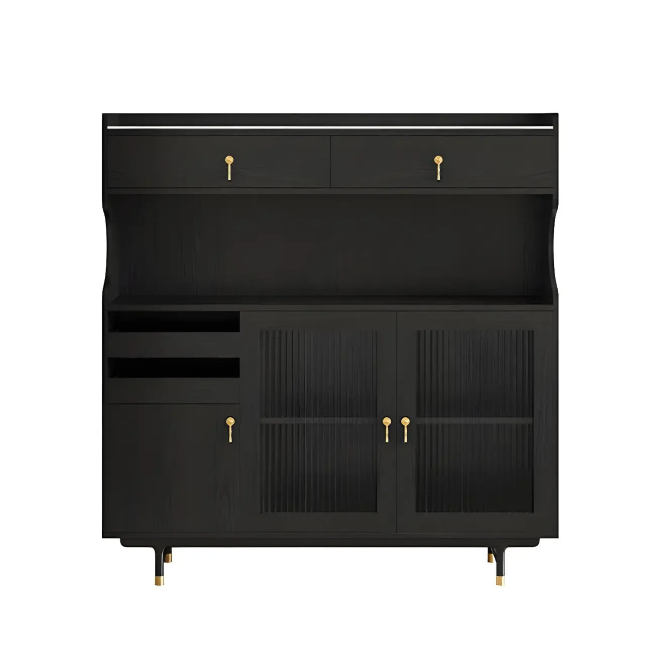 Brown Wood Glass Door Kitchen Hutch Cabinet with Storage