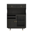 Brown Wood Glass Door Kitchen Hutch Cabinet with Storage