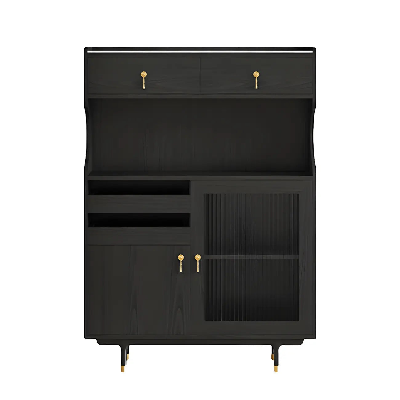 Brown Wood Glass Door Kitchen Hutch Cabinet with Storage