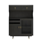 Brown Wood Glass Door Kitchen Hutch Cabinet with Storage