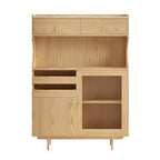 Brown Wood Glass Door Kitchen Hutch Cabinet with Storage