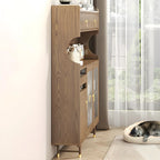 Brown Wood Glass Door Kitchen Hutch Cabinet with Storage