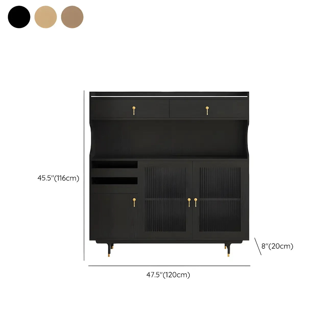 Brown Wood Glass Door Kitchen Hutch Cabinet with Storage
