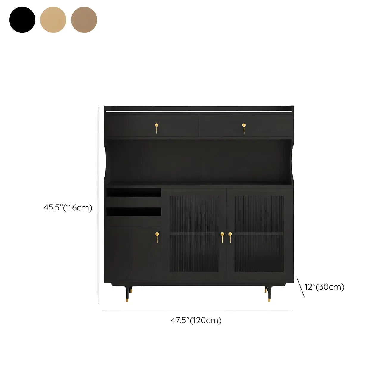 Brown Wood Glass Door Kitchen Hutch Cabinet with Storage