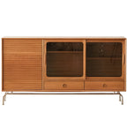 Brown Wood Glass Door Metal Legs China Cabinet with Drawer