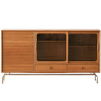 Brown Wood Glass Door Metal Legs China Cabinet with Drawer