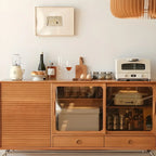 Brown Wood Glass Door Metal Legs China Cabinet with Drawer