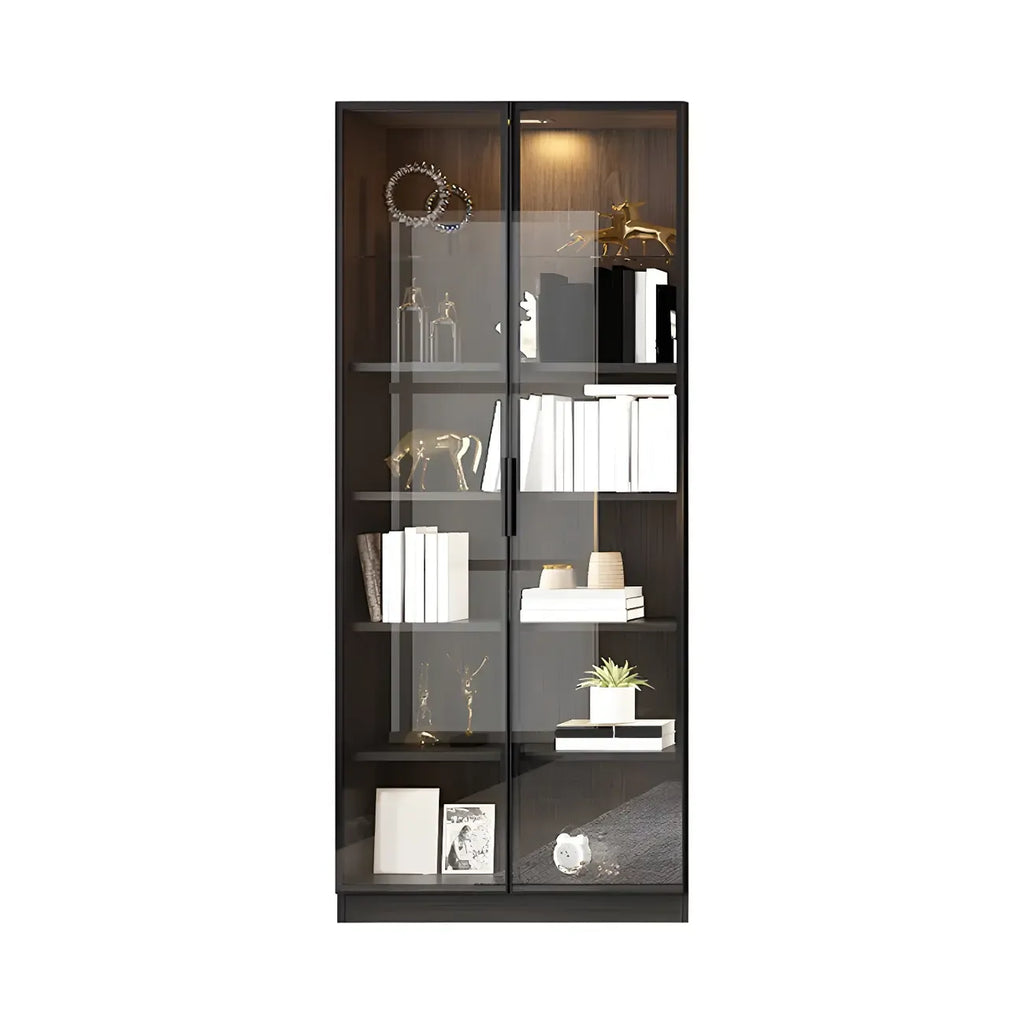 Black Glass Doors Wood Large Display Cabinet with Drawers