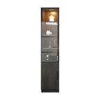 Black Glass Doors Wood Large Display Cabinet with Drawers
