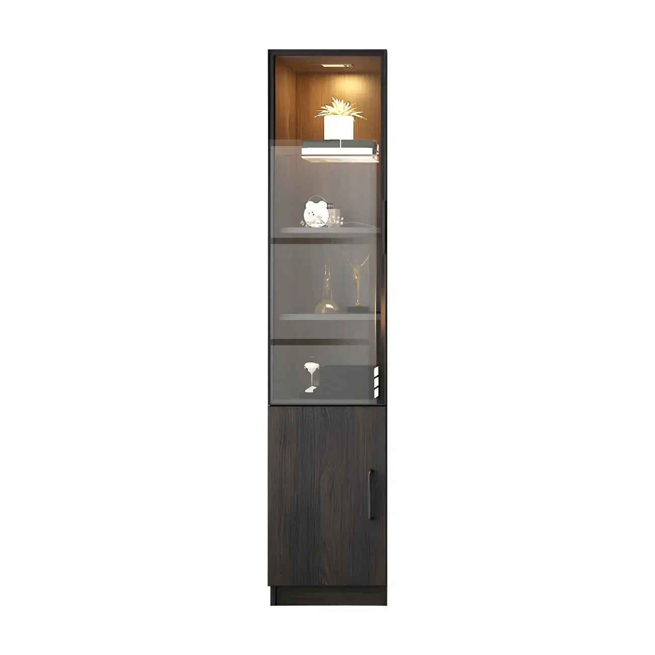 Black Glass Doors Wood Large Display Cabinet with Drawers