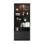 Black Glass Doors Wood Large Display Cabinet with Drawers