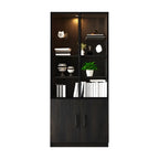 Black Glass Doors Wood Large Display Cabinet with Drawers