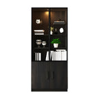 Black Glass Doors Wood Large Display Cabinet with Drawers