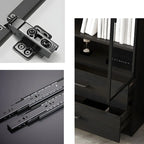 Black Glass Doors Wood Large Display Cabinet with Drawers
